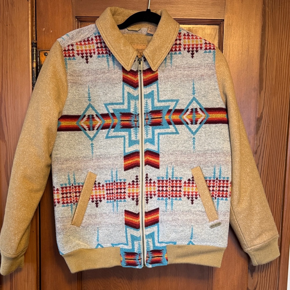 Tan & Multi-Color Patterned Bomber Jacket
